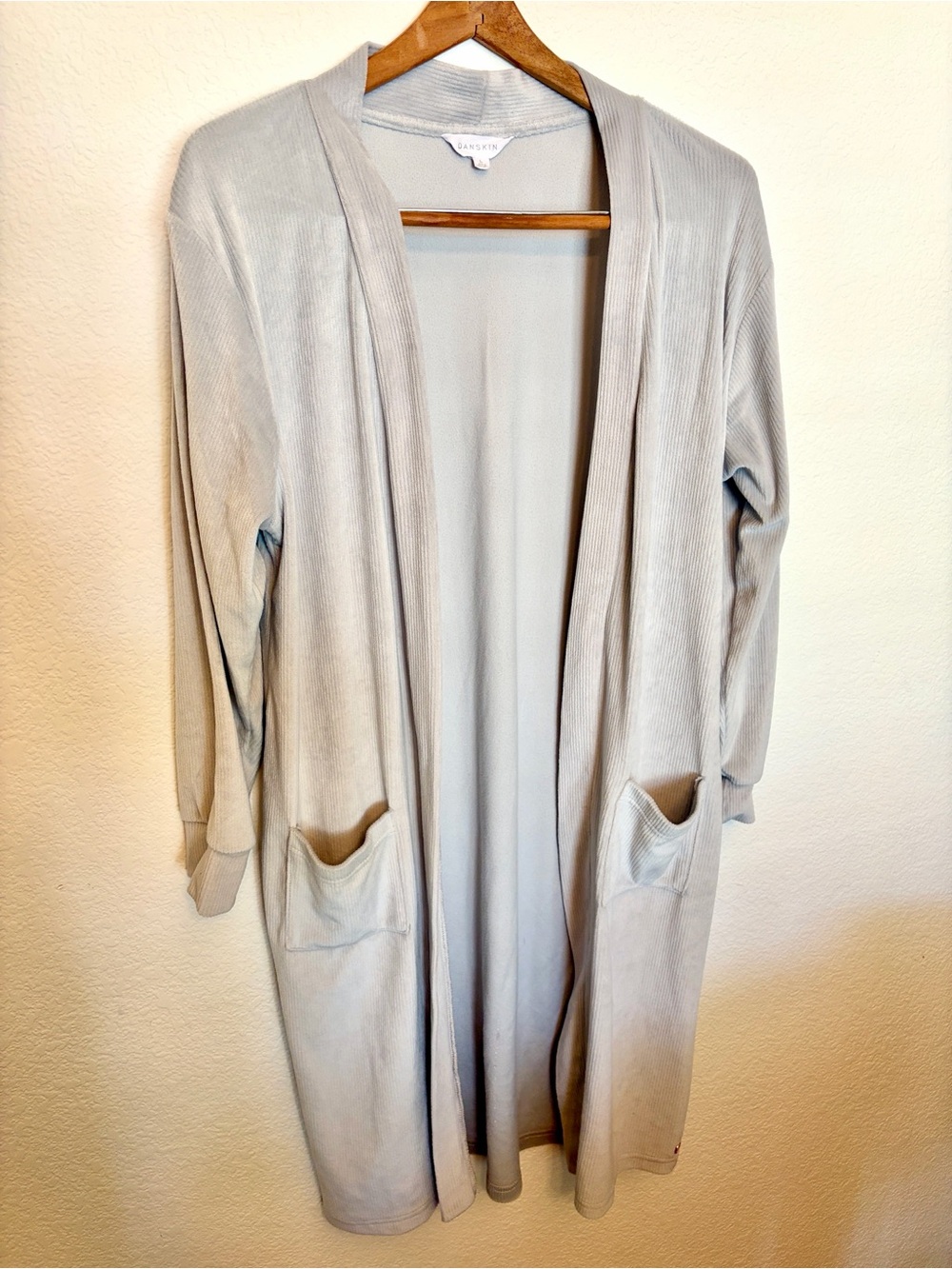 Danskin Light Gray Open-Front Long Robe Cardigan
